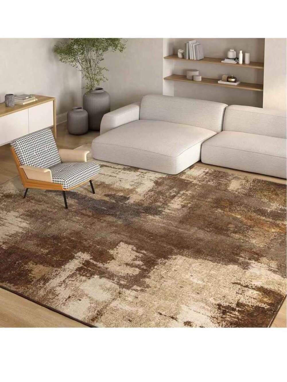 Living Room Rug, 8x10 Rug Modern Abstract Washable Brown Vintage Carpet NonSlip